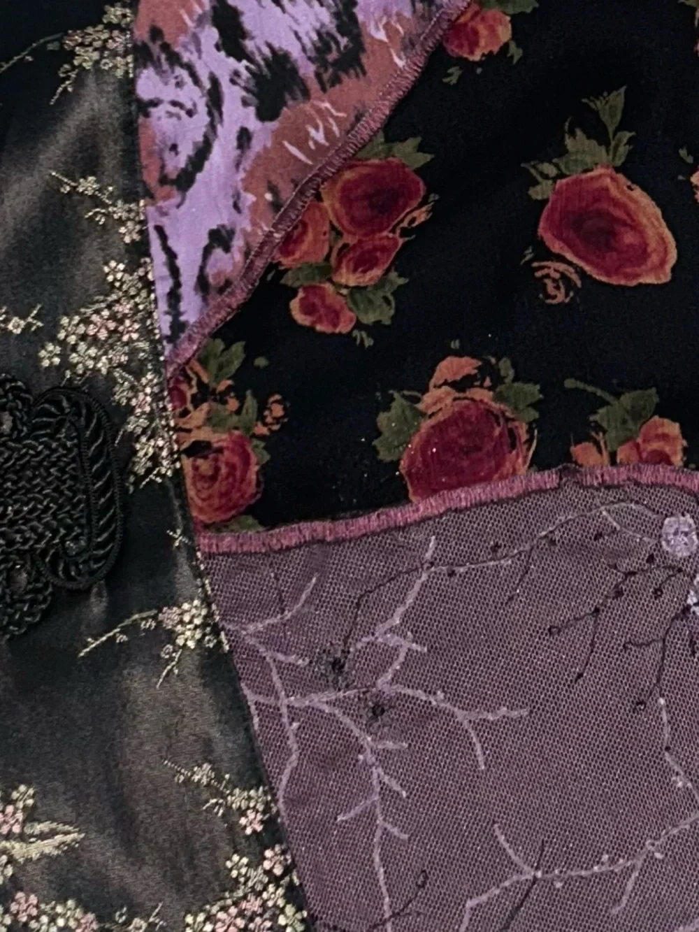 Vintage Lavender and Black Floral Patchwork Kimono Jacket - Picture 3 of 4